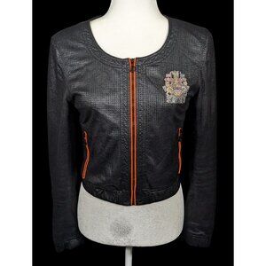 DGVI Black Casual Jacket With Printed Royal Crest Accents Size Small